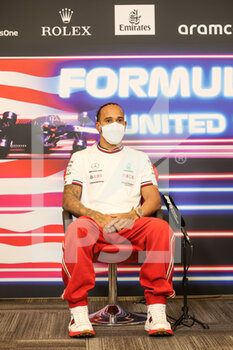 2021-10-23 - press conference HAMILTON Lewis (gbr), Mercedes AMG F1 GP W12 E Performance, portrait during the Formula 1 Aramco United States Grand Prix 2021, 17th round of the 2021 FIA Formula One World Championship from October 21 to 24, 2021 on the Circuit of the Americas, in Austin, Texas, United States of American - FORMULA 1 ARAMCO UNITED STATES GRAND PRIX 2021, 17TH ROUND OF THE 2021 FIA FORMULA ONE WORLD CHAMPIONSHIP - FORMULA 1 - MOTORS