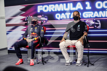 2021-11-20 - VERSTAPPEN Max (ned), Red Bull Racing Honda RB16B, portrait HAMILTON Lewis (gbr), Mercedes AMG F1 GP W12 E Performance, portrait during the Formula 1 Ooredoo Qatar Grand Prix 2021, 20th round of the 2021 FIA Formula One World Championship from November 19 to 21, 2021 on the Losail International Circuit, in Lusail, Qatar - FORMULA 1 OOREDOO QATAR GRAND PRIX 2021, 20TH ROUND OF THE 2021 FIA FORMULA ONE WORLD CHAMPIONSHIP - FORMULA 1 - MOTORS