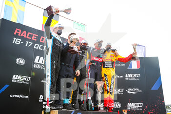 2021-10-17 - Podium of Race 1: Vervisch Frederic (bel), Comtoyou Team Audi Sport, Audi RS 3 LMS TCR (2021), Bjork Thed (swe), Cyan Performance Lynk & Co, Lync & Co 03 TCR, Tarquini Gabriele (ita), BRC Hyundai N Lukoil Squadra Corse, Hyundai Elantra N TCR, Coronel Tom (ndl), Comtoyou DHL Team Audi Sport, Audi RS 3 LMS TCR (2021), portrait during the 2021 FIA WTCR Race of France, 6th round of the 2021 FIA World Touring Car Cup, on the Circuit Pau-Arnos, from October 16 to 17, 2021 in Arnos, France - 2021 FIA WTCR RACE OF FRANCE, 6TH ROUND OF THE 2021 FIA WORLD TOURING CAR CUP - RALLY - MOTORS