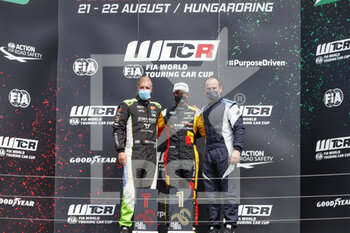 2021-08-22 - Magnus Gilles (bel), Comtoyou Team Audi Sport, Audi RS 3 LMS TCR (2021), portrait Boldizs Bence (hun), Zengo Motorsport Drivers' Academy, Cupa Leon Competicion TCR, portrait Baldan Nicola (ita), Target Competition, Hyundai Elantra N TCR, portrait podium race 1, during the 2021 FIA WTCR Race of Hungary, 4th round of the 2021 FIA World Touring Car Cup, Hungaroring, from August 20 to 22, 2021 in Budapest - Photo Grégory Lenormand / DPPI - 2021 FIA WTCR RACE OF HUNGARY, 4TH ROUND OF THE 2021 FIA WORLD TOURING CAR CUP - GRAND TOURISM - MOTORS