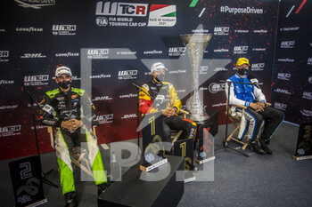 2021-08-22 - Magnus Gilles (bel), Comtoyou Team Audi Sport, Audi RS 3 LMS TCR (2021), portrait Azcona Mikel (spa), Zengo Motorsport, Cupa Leon Competicion TCR, portrait Ehrlacher Yann (fra), Cyan Racing Lynk & Co, Lync & Co 03 TCR, portrait press conference, during the 2021 FIA WTCR Race of Hungary, 4th round of the 2021 FIA World Touring Car Cup, Hungaroring, from August 20 to 22, 2021 in Budapest - Photo Grégory Lenormand / DPPI - 2021 FIA WTCR RACE OF HUNGARY, 4TH ROUND OF THE 2021 FIA WORLD TOURING CAR CUP - GRAND TOURISM - MOTORS