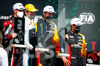 2021-08-22 - Podium of Race 2: Urrutia Santiago (uru), Cyan Performance Lynk & Co, Lync & Co 03 TCR, Girolami Nestor (arg), ALL-INKL.COM Munnich Motorsport, Honda Civic Type R TCR (FK8), Magnus Gilles (bel), Comtoyou Team Audi Sport, Audi RS 3 LMS TCR (2021), Vervisch Frederic (bel), Comtoyou Team Audi Sport, Audi RS 3 LMS TCR (2021), portraitduring the 2021 FIA WTCR Race of Hungary, 4th round of the 2021 FIA World Touring Car Cup, Hungaroring, from August 20 to 22, 2021 in Budapest - Photo Florent Gooden / DPPI - 2021 FIA WTCR RACE OF HUNGARY, 4TH ROUND OF THE 2021 FIA WORLD TOURING CAR CUP - GRAND TOURISM - MOTORS