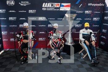 10/10/2021 - Girolami Nestor (arg), ALL-INKL.COM Munnich Motorsport, Honda Civic Type R TCR (FK8), portrait Guerrieri Esteban (arg), ALL-INKL.COM Munnich Motorsport, Honda Civic Type R TCR (FK8), portrait Ehrlacher Yann (fra), Cyan Racing Lynk & Co, Lync & Co 03 TCR, portrait podium during the 2021 FIA WTCR Race of Czech Republic, 5th round of the 2021 FIA World Touring Car Cup, on the Autodrom Most, from October 8 to 10, 2021 in Most, Czech Republic - 2021 FIA WTCR RACE OF CZECH REPUBLIC, 5TH ROUND OF THE 2021 FIA WORLD TOURING CAR CUP - TURISMO E GRAN TURISMO - MOTORI