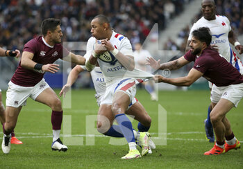 2021-11-14 - Gael Fickou of France between Tedo Abzhandadze and Giorgi Kveseladze of Georgia during the Autumn Nations Series 2021, rugby union test match between France and Georgia on November 14, 2021 at Stade Matmut Atlantique in Bordeaux, France - TEST MATCH 2021 - FRANCE VS GEORGIA - AUTUMN NATIONS SERIES - RUGBY