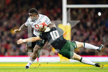 2021-11-14 - Josua Tuisova of Fiji is tackled by Dan Biggar of Wales during the Autumn Nations Series 2021, rugby union test match between Wales and Fiji on November 14, 2021 at Principality Stadium in Cardiff, Wales - TEST MATCH 2021 - WALES VS FIJI - AUTUMN NATIONS SERIES - RUGBY