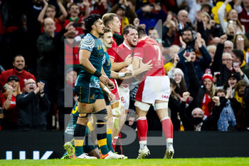 2021-11-20 - Ryan Elias of Wales celebrates scoring his sides second try during the Autumn Nations Series 2021, rugby union test match between Wales and Australia on November 20, 2021 at the Principality Stadium in Cardiff, Wales - TEST MATCH 2021 - WALES VS AUSTRALIA - AUTUMN NATIONS SERIES - RUGBY