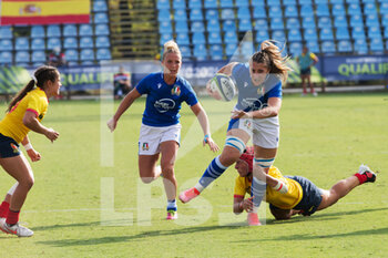 2021-09-25 - Francesca Sgorbini (Italy) runs to score a try - RUGBY WOMEN'S WORLD CUP 2022 QUALIFICATION - ITALY VS SPAIN - WORLD CUP - RUGBY