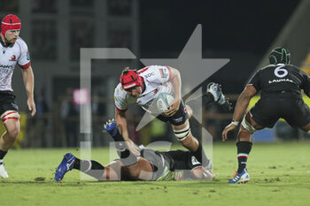 2021-09-24 - Reinhard Nothnagel (Lions) is tackled by Zebre defense - ZEBRE RUGBY CLUB VS EMIRATES LIONS - UNITED RUGBY CHAMPIONSHIP - RUGBY