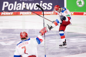 2021-11-14 - 14.11.2021, Krefeld,  Yayla Arena, Deutschland Cup: Switzerland - Russia, #72 Sergei Goncharuk (Russia) celebrates his goal. Russia lead 2-0

#2 Alexander Shchemerov (Russia) celebrates too - DEUTSCHLAND CUP2021 : SWITZERLAND VS RUSSIA - ICE HOCKEY - WINTER SPORTS