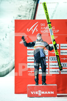 2021-12-19 - 19.12.2021, Engelberg, Gross-Titlis-Schanze, FIS Ski Jumping World Cup Engelberg, Karl Geiger GER celebrates second place - FIS SKI JUMPING WORLD CUP 2021 - NORDIC SKIING - WINTER SPORTS