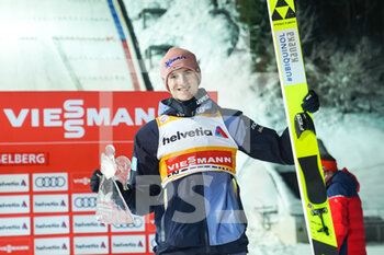 2021-12-19 - 19.12.2021, Engelberg, Gross-Titlis-Schanze, FIS Ski Jumping World Cup Engelberg, Karl Geiger GER celebrates second place at the award ceremony - FIS SKI JUMPING WORLD CUP 2021 - NORDIC SKIING - WINTER SPORTS