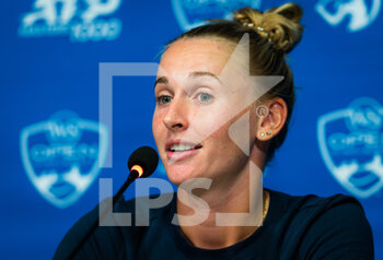 2021-08-21 - Jil Teichmann of Switzerland talks to the media after winning the semi final at the 2021 Western & Southern Open WTA 1000 tennis tournament against Karolina Pliskova of the Czech Republic on August 21, 2021 at Lindner Family Tennis Center in Cincinnati, USA - Photo Rob Prange / Spain DPPI / DPPI - 2021 WESTERN & SOUTHERN OPEN WTA 1000 TENNIS TOURNAMENT - INTERNATIONALS - TENNIS