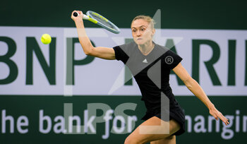 2021-10-08 - Aliaksandra Sasnovich of Belarus in action during the second round of the 2021 BNP Paribas Open WTA 1000 tennis tournament against Emma Raducanu of Great Britain on October 8, 2021 at Indian Wells Tennis Garden in Indian Wells, United States - 2021 BNP PARIBAS OPEN WTA 1000 TENNIS TOURNAMENT - INTERNATIONALS - TENNIS