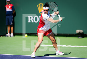 2021-10-08 - Ons Jabeur of Tunisia in action during the second round at the 2021 BNP Paribas Open WTA 1000 tennis tournament against Anastasija Sevastova of Latvia on October 9, 2021 at Indian Wells Tennis Garden in Indian Wells, United States - 2021 BNP PARIBAS OPEN WTA 1000 TENNIS TOURNAMENT - INTERNATIONALS - TENNIS