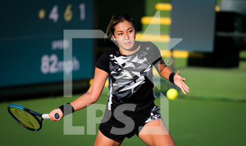 2021-10-08 - Zarina Diyas of Kazakhstan in action during the second round at the 2021 BNP Paribas Open WTA 1000 tennis tournament againsty Barbora Krejcikova of the Czech Republic on October 9, 2021 at Indian Wells Tennis Garden in Indian Wells, United States - 2021 BNP PARIBAS OPEN WTA 1000 TENNIS TOURNAMENT - INTERNATIONALS - TENNIS