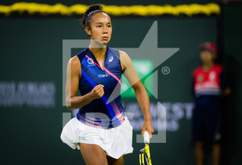 2021-10-09 - Leylah Fernandez of Canada in action during the third round at the 2021 BNP Paribas Open WTA 1000 tennis tournament against Anastasia Pavlyuchenkova of Russia on October 10, 2021 at Indian Wells Tennis Garden in Indian Wells, United States - 2021 BNP PARIBAS OPEN WTA 1000 TENNIS TOURNAMENT - INTERNATIONALS - TENNIS