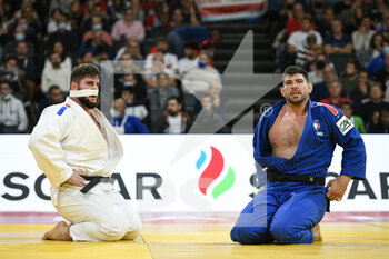 2021-10-17 - Men +100 kg, Joseph TERHEC (white) bronze medal of France and Cyrille MARET of France (blue) Silver medal during the Paris Grand Slam 2021, Judo event on October 17, 2021 at AccorHotels Arena in Paris, France - PARIS GRAND SLAM 2021, JUDO EVENT - INTERNATIONALS - TENNIS