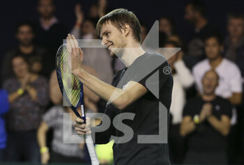 2021-11-01 - Alexander Bublik of Kazakhstan celebrates his first round victory during day 1 of the Rolex Paris Masters 2021, an ATP Masters 1000 tennis tournament on November 1, 2021 at Accor Arena in Paris, France - ROLEX PARIS MASTERS 2021, AN ATP MASTERS 1000 TENNIS TOURNAMENT - INTERNATIONALS - TENNIS
