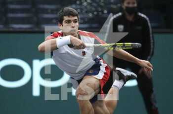 2021-11-02 - Carlos Alcaraz of Spain during day 2 of the Rolex Paris Masters 2021, an ATP Masters 1000 tennis tournament on November 2, 2021 at Accor Arena in Paris, France - ROLEX PARIS MASTERS 2021, AN ATP MASTERS 1000 TENNIS TOURNAMENT - INTERNATIONALS - TENNIS
