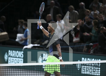2021-11-02 - Gael Monfils of France celebrates his first round victory over over Miomir Kecmanovic of Serbia during day 2 of the Rolex Paris Masters 2021, an ATP Masters 1000 tennis tournament on November 2, 2021 at Accor Arena in Paris, France - ROLEX PARIS MASTERS 2021, AN ATP MASTERS 1000 TENNIS TOURNAMENT - INTERNATIONALS - TENNIS