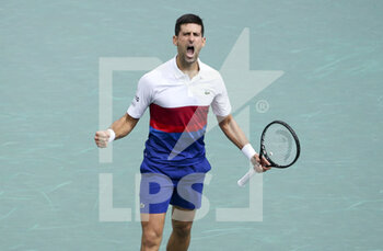 2021-11-02 - Novak Djokovic of Serbia celebrates a point during day 2 of the Rolex Paris Masters 2021, an ATP Masters 1000 tennis tournament on November 2, 2021 at Accor Arena in Paris, France - ROLEX PARIS MASTERS 2021, AN ATP MASTERS 1000 TENNIS TOURNAMENT - INTERNATIONALS - TENNIS