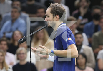 2021-11-05 - Daniil Medvedev of Russia celebrates his victory during the Rolex Paris Masters 2021, ATP Masters 1000 tennis tournament on November 5, 2021 at Accor Arena in Paris, France - ROLEX PARIS MASTERS 2021, ATP MASTERS 1000 TENNIS TOURNAMENT - INTERNATIONALS - TENNIS