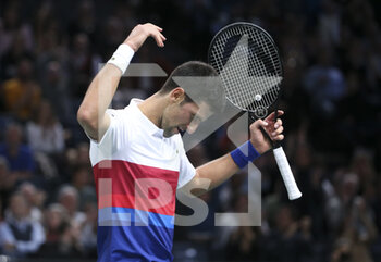 2021-11-07 - Novak Djokovic of Serbia celebrates a point during the Rolex Paris Masters 2021 Final, an ATP Masters 1000 tennis tournament on November 7, 2021 at Accor Arena in Paris, France - ROLEX PARIS MASTERS 2021 FINAL, AN ATP MASTERS 1000 TENNIS TOURNAMENT - INTERNATIONALS - TENNIS