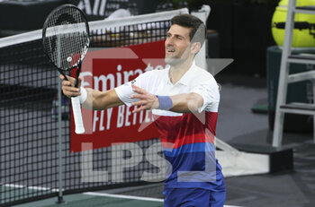 2021-11-07 - Novak Djokovic of Serbia celebrates winning the Rolex Paris Masters 2021 Final, an ATP Masters 1000 tennis tournament on November 7, 2021 at Accor Arena in Paris, France - ROLEX PARIS MASTERS 2021 FINAL, AN ATP MASTERS 1000 TENNIS TOURNAMENT - INTERNATIONALS - TENNIS