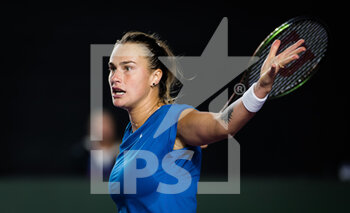 2021-11-15 - Aryna Sabalenka of Belarus in action against Maria Sakkari of Greece during the third round robin match at the 2021 Akron WTA Finals Guadalajara, Masters WTA tennis tournament on November 15, 2021 in Guadalajara, Mexico - 2021 AKRON WTA FINALS GUADALAJARA, MASTERS WTA TENNIS TOURNAMENT - INTERNATIONALS - TENNIS