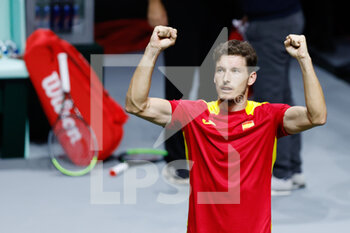 2021-11-26 - Pablo Carreno of Spain celebrates the victory during the Davis Cup 2021, Group A tennis second match between Spain and Ecuador on November 26, 2021 at Madrid Arena in Madrid, Spain - DAVIS CUP 2021, GROUP A - SPAIN VS ECUADOR - INTERNATIONALS - TENNIS