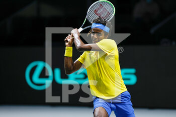 2021-11-27 - Elias Ymer of Sweden during the Davis Cup 2021, Group B tennis match between Kazakhstan and Sweden on November 27, 2021 at Madrid Arena in Madrid, Spain - DAVIS CUP 2021, GROUP B - KAZAKHSTAN VS SWEDEN - INTERNATIONALS - TENNIS