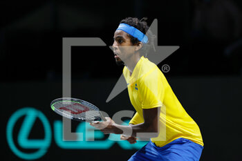 2021-11-27 - Elias Ymer of Sweden during the Davis Cup 2021, Group B tennis match between Kazakhstan and Sweden on November 27, 2021 at Madrid Arena in Madrid, Spain - DAVIS CUP 2021, GROUP B - KAZAKHSTAN VS SWEDEN - INTERNATIONALS - TENNIS