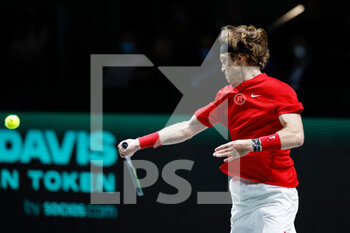 2021-11-27 - Andrey Rublev of Russia during the Davis Cup 2021, Group A tennis match between Russia and Ecuador on November 27, 2021 at Madrid Arena in Madrid, Spain - DAVIS CUP 2021, GROUP B - KAZAKHSTAN VS SWEDEN - INTERNATIONALS - TENNIS