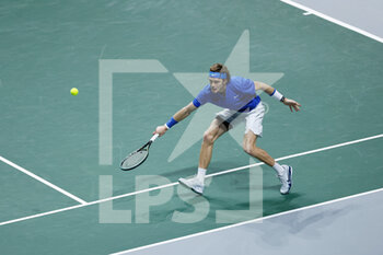 2021-11-28 - Andrey Rublev of Russia play doubles with Aslan Karatsev during the Davis Cup 2021, Group A tennis match between Spain and Russia on November 28, 2021 at Madrid Arena in Madrid, Spain - DAVIS CUP 2021, GROUP B - CANADA VS KAZAKHSTAN - INTERNATIONALS - TENNIS