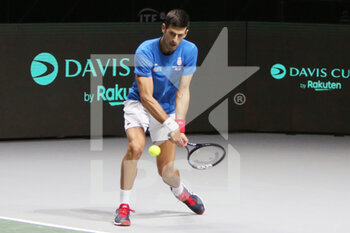 2021-12-01 - Novak Djokovic of Serbia during the quarter final of the Davis Cup 2021, tennis event between Serbia and Kazakhstan on December 1, 2021 at Madrid Arena in Madrid, Spain - DAVIS CUP 2021, QUARTER FINAL - SERBIA VS KAZAKHSTAN - INTERNATIONALS - TENNIS