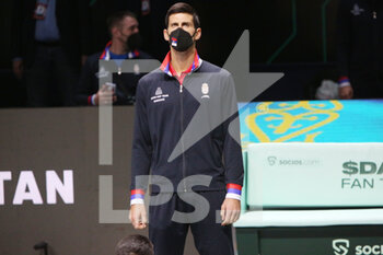 2021-12-01 - Novak Djokovic of Serbia during the quarter final of the Davis Cup 2021, tennis event between Serbia and Kazakhstan on December 1, 2021 at Madrid Arena in Madrid, Spain - DAVIS CUP 2021, QUARTER FINAL - SERBIA VS KAZAKHSTAN - INTERNATIONALS - TENNIS