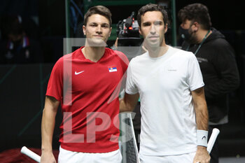 2021-12-01 - Miomir Kecmanovic of Serbia and Mikhail Kukushkin of Kazakhstan during the quarter final of the Davis Cup 2021, tennis event on December 1, 2021 at Madrid Arena in Madrid, Spain Photo Laurent Lairys / DPPI - DAVIS CUP 2021, QUARTER FINAL - SERBIA VS KAZAKHSTAN - INTERNATIONALS - TENNIS