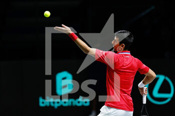 2021-12-01 - Novak Djokovic of Serbia during the Davis Cup 2021, Quarter Final, tennis match between Serbia and Kazakhstan on December 1, 2021 at Madrid Arena in Madrid, Spain - DAVIS CUP 2021, QUARTER FINAL - SERBIA VS KAZAKHSTAN - INTERNATIONALS - TENNIS