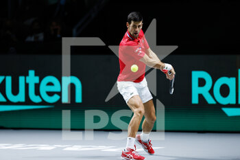 2021-12-01 - Novak Djokovic of Serbia during the Davis Cup 2021, Quarter Final, tennis match between Serbia and Kazakhstan on December 1, 2021 at Madrid Arena in Madrid, Spain - DAVIS CUP 2021, QUARTER FINAL - SERBIA VS KAZAKHSTAN - INTERNATIONALS - TENNIS