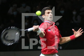 2021-12-01 - Novak Djokovic of Serbia during the Davis Cup 2021, Quarter Final, tennis match between Serbia and Kazakhstan on December 1, 2021 at Madrid Arena in Madrid, Spain Photo Laurent Lairys / DPPI - DAVIS CUP 2021, QUARTER FINAL - SERBIA VS KAZAKHSTAN - INTERNATIONALS - TENNIS