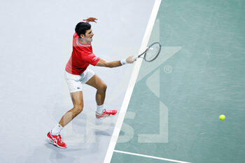 2021-12-01 - Novak Djokovic of Serbia play doubles with Nikola Cacic during the Davis Cup 2021, Quarter Final, tennis match between Serbia and Kazakhstan on December 1, 2021 at Madrid Arena in Madrid, Spain - DAVIS CUP 2021, QUARTER FINAL - SERBIA VS KAZAKHSTAN - INTERNATIONALS - TENNIS