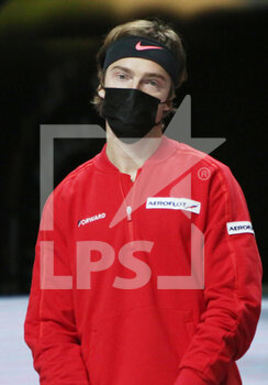 2021-12-02 - Andrey Rublev of Russia during the Davis Cup 2021, Quarter Final, tennis match between Russia and Sweden on December 2, 2021 at Madrid Arena in Madrid, Spain - DAVIS CUP 2021, QUARTER FINAL, RUSSIA VS SWEDEN - INTERNATIONALS - TENNIS