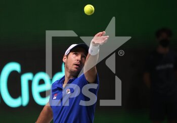 2021-12-03 - Dusan Lajovic of Serbia during the semi-finals of the Davis Cup 2021, tennis match between Serbia and Croatia on December 3, 2021 at Madrid Arena in Madrid, Spain - SEMIFINALS OF THE DAVIS CUP 2021, SERBIA VS CROATIA - INTERNATIONALS - TENNIS