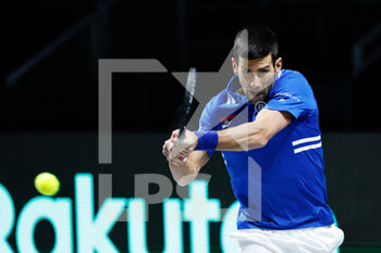 2021-12-03 - Novak Djokovic of Serbia during the semi-finals of the Davis Cup 2021, tennis match between Serbia and Croatia on December 3, 2021 at Madrid Arena in Madrid, Spain - SEMIFINALS OF THE DAVIS CUP 2021, SERBIA VS CROATIA - INTERNATIONALS - TENNIS