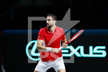 2021-12-03 - Marin Cilic of Croatia during the semi-finals of the Davis Cup 2021, tennis match between Serbia and Croatia on December 3, 2021 at Madrid Arena in Madrid, Spain - SEMIFINALS OF THE DAVIS CUP 2021, SERBIA VS CROATIA - INTERNATIONALS - TENNIS
