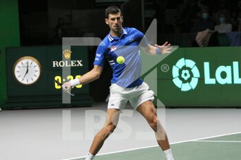 2021-12-03 - Novak Djokovic of Serbia during the semi-finals of the Davis Cup 2021, tennis match between Serbia and Croatia on December3, 2021 at Madrid Arena in Madrid, Spain - SEMIFINALS OF THE DAVIS CUP 2021, SERBIA VS CROATIA - INTERNATIONALS - TENNIS