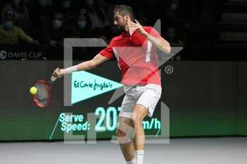 2021-12-03 - Marin Cilic of Croatia during the semi-finals of the Davis Cup 2021, tennis match between Serbia and Croatia on December3, 2021 at Madrid Arena in Madrid, Spain - SEMIFINALS OF THE DAVIS CUP 2021, SERBIA VS CROATIA - INTERNATIONALS - TENNIS