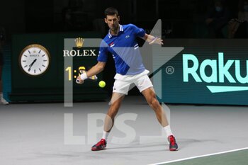 2021-12-03 - Novak Djokovic of Serbia during the semi-finals of the Davis Cup 2021, tennis match between Serbia and Croatia on December3, 2021 at Madrid Arena in Madrid, Spain - SEMIFINALS OF THE DAVIS CUP 2021, SERBIA VS CROATIA - INTERNATIONALS - TENNIS