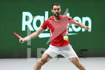 2021-12-05 - Marin Cilic of Croatia during the final of the Davis Cup 2021, tennis match between Russia and Croatia on December 5, 2021 at Madrid Arena in Madrid, Spain - FINAL OF THE DAVIS CUP 2021 - RUSSIA VS CROATIA - INTERNATIONALS - TENNIS