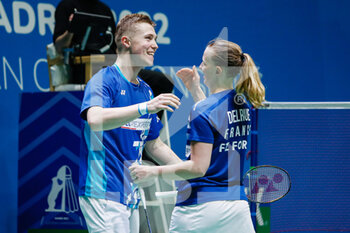 28/04/2022 - Thom Gicquel and Delphine Delrue from France celebrate, Quarter final during the European Badminton Championships 2022 on April 28, 2022 at Gallur Sports Center in Madrid, Spain - EUROPEAN BADMINTON CHAMPIONSHIPS 2022 - BADMINTON - ALTRO